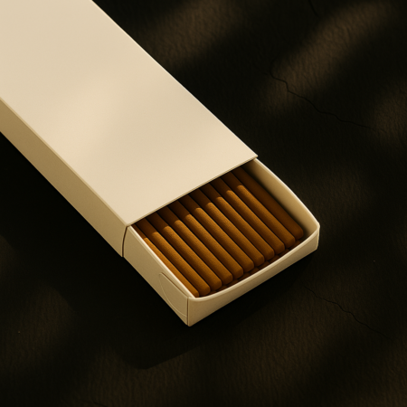3-quarter view of a DIY Ivory Incense Packaging by UX BOXES® on a off-black sandstone countertop