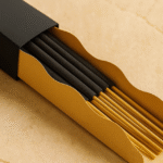 UX BOXES® Ondula Incense Packaging on a sandstone crack surface in warm lighting