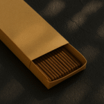 3-quarter view of a DIY Kraft Incense Packaging by UX BOXES® on a black sandstone countertop