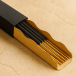 UX BOXES® Ondula Incense Packaging on a sandstone crack surface in warm lighting