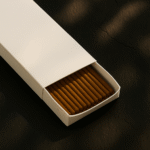 3-quarter view of a DIY White Incense Packaging by UX BOXES® on a black sandstone countertop
