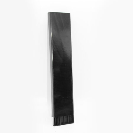 Tall, glossy black rectangular incense box standing upright against a clean white background, with the bottom slightly open revealing black incense sticks inside.