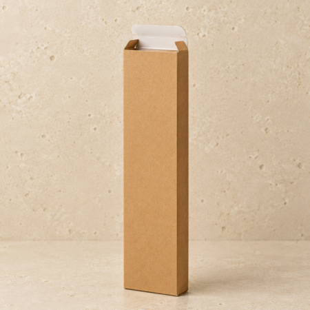 Textured kraft incense tuck box partially open with white interior.Textured kraft incense tuck box partially open with white interior.