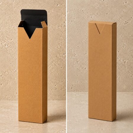 Side-by-side comparison of open and closed V-cut kraft incense box packaging concepts.