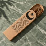 Kraft dome incense slider box with rounded tray designed to hold incense sticks.