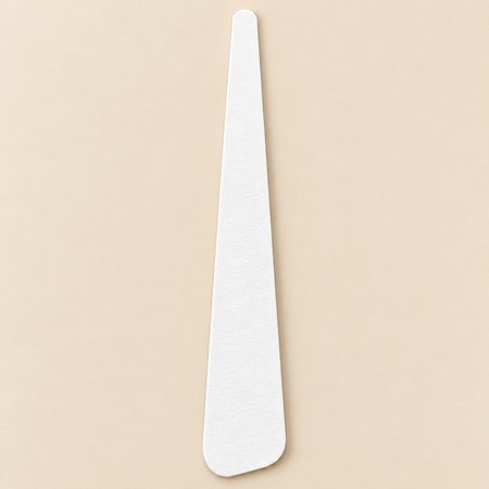 White textured perfume scent strip with a slender tapered silhouette, narrow rounded smelling tip, and wider asymmetrical paddle with a gently slanted base, displayed vertically on a warm cream background with subtle shadows highlighting its shape.White textured perfume scent strip with a slender tapered silhouette, narrow rounded smelling tip, and wider asymmetrical paddle with a gently slanted base, displayed vertically on a warm cream background with subtle shadows highlighting its shape.